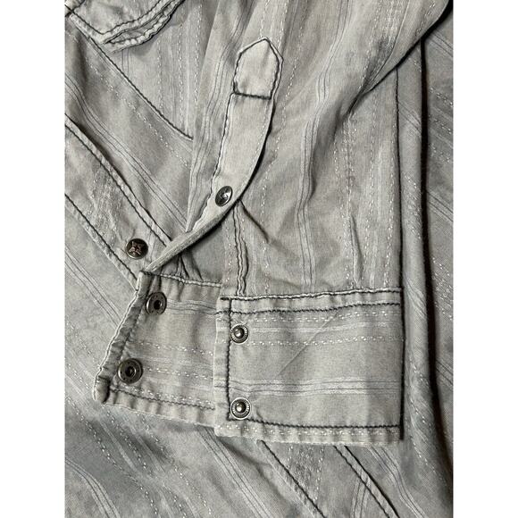 BKE Buckle Shirt Men Large Grey Dapple Metal Snap Epaulettes Pockets Long Sleeve - Picture 12 of 14